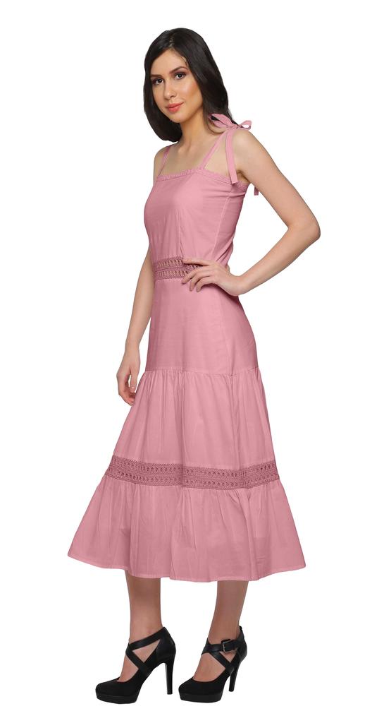 Moomaya Solider verstellbarer Schultergurt Damen Lässiges ärmelloses langes Kleid