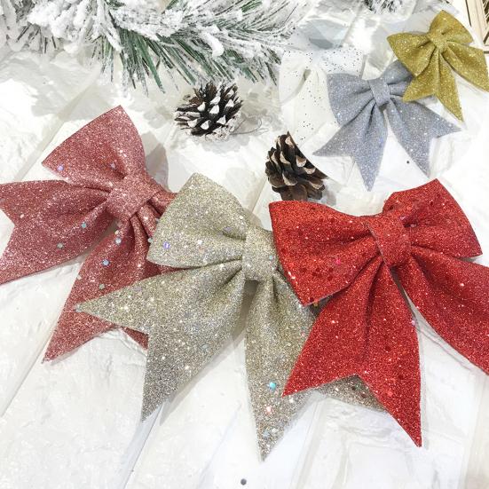 2Pcs Christmas Glitter Bowknot Reusable DIY Xmas Tree Gift Box Wreath