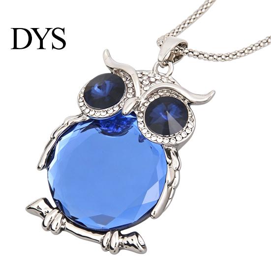 Langlebige glänzende Legierungskette mit Faux-Kristall-Eulenanhänger Halskette für Damen, Lange blaue Pullover-Kette mit Strassstein-Accessoire, Modeschmuck für den täglichen Gebrauch