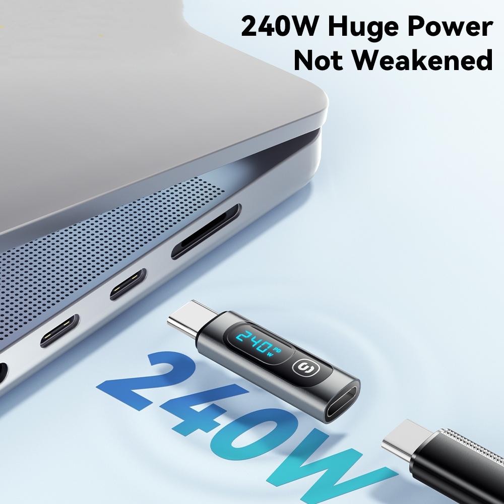 Adaptateur USB C 240W Type C vers USB C 3.0 2.0, connecteur OTG, affichage numérique, adaptateur de données 100W pour Macbook Pro Air Samsung
