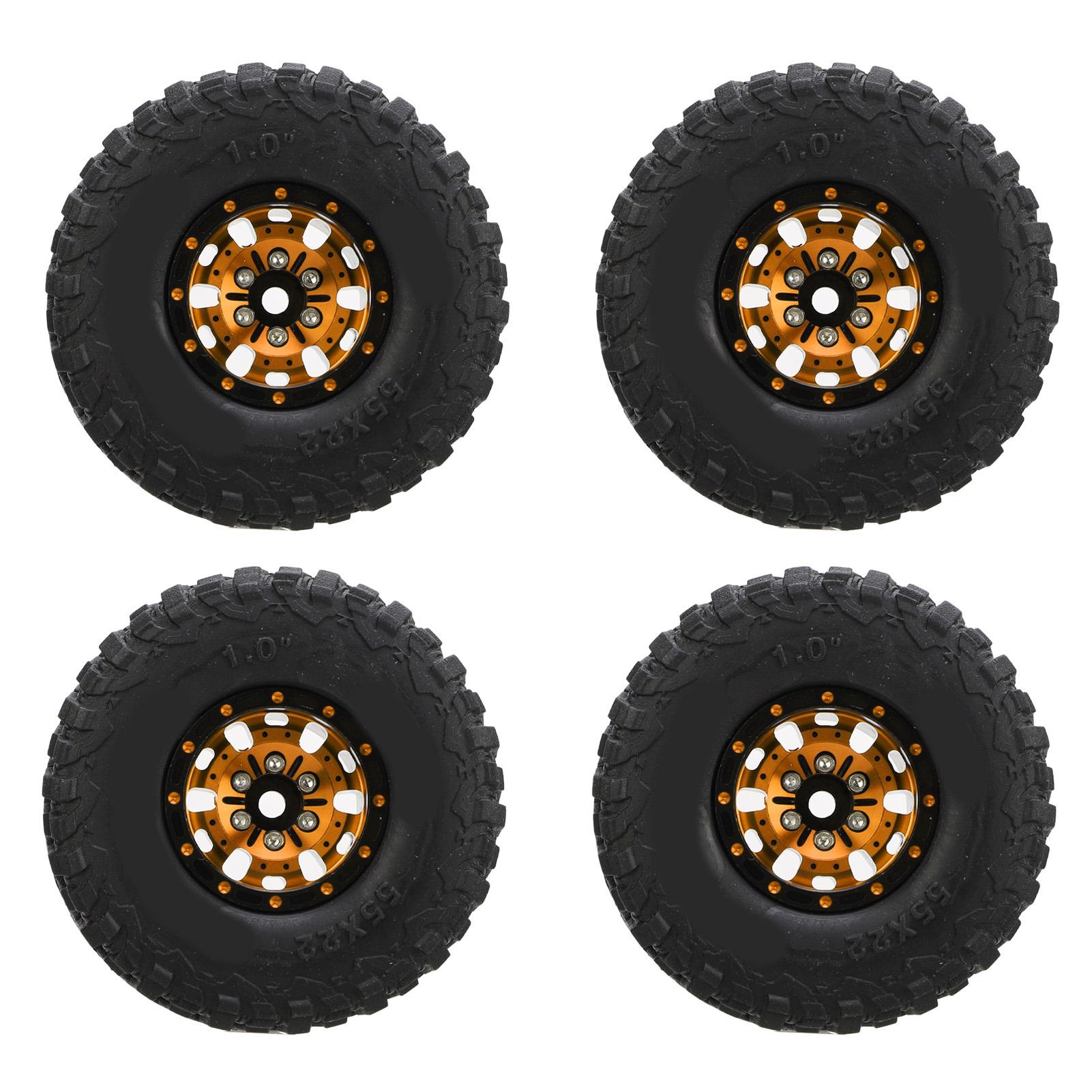 

4 шт. Колеса для радіокерованої машини, Шини, Алюмінієвий сплав, Гума, Радіокеровані колеса з від ємним вильотом для 118 124 RC Crawler золотий