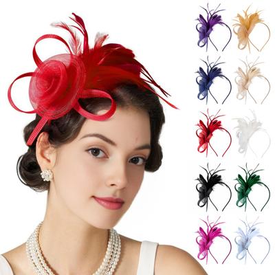 Women Flower Feather Headband Retro Mesh Flower Headband with Feathers Tea Party Hairband Fascinators Hair Accessory for Cocktail Parties