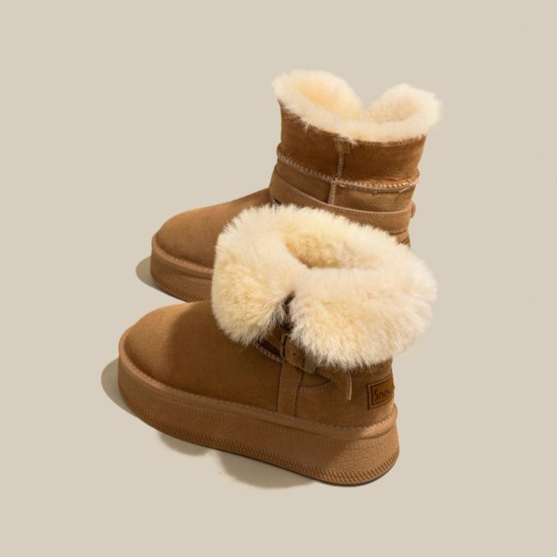 Yunfu Warm Flip Fleece Thick-soled Medium Tube Snow Boots Women's 2025 Winter New Mao Mao Thickened Northeast Cotton Shoes