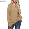 ZANZEA Autumn Women V Neck Long Sleeve Solid Color Casual Loose Sweaters Jumpers