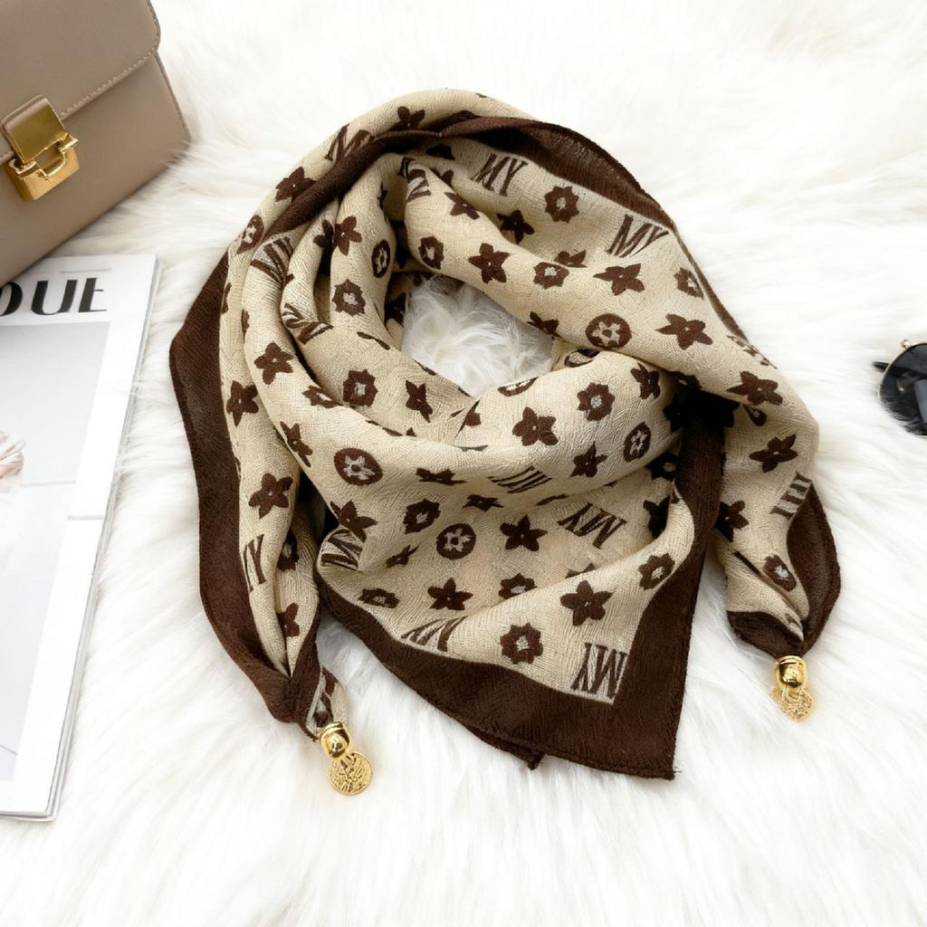 Magnetic buckle cotton and linen small square scarf silk scarf women's spring and autumn versatile neck protection scarf triangular scarf new warm sca