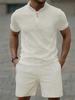 Men Casual Sports Waffle Fabric Short Sleeve Shorts Set