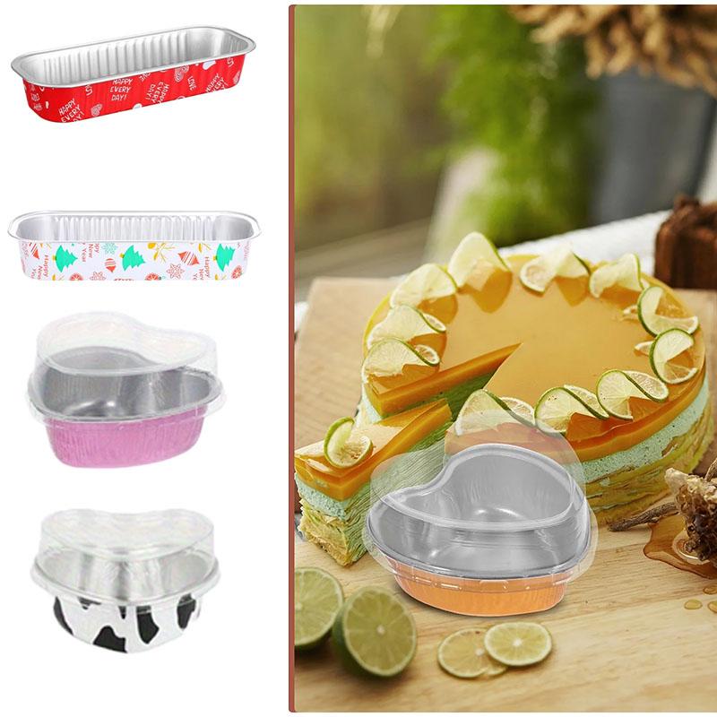 Dezertní kelímky z hliníkové fólie ve tvaru srdce s víčky Zlaté Stříbrné Pečení Muffinů Cheesecake Pudingové Nádobky Party Dekorace