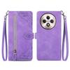 For Oppo Reno12 F 5G Zipper Wallet Case with Strap Flower Imprint PU Leather Phone Cover