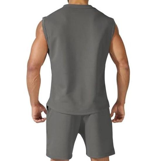 Anmur jersey set mens summer clothing tank top + shorts running training comfortable pockets adjustable waist solid color breathable casual sweat