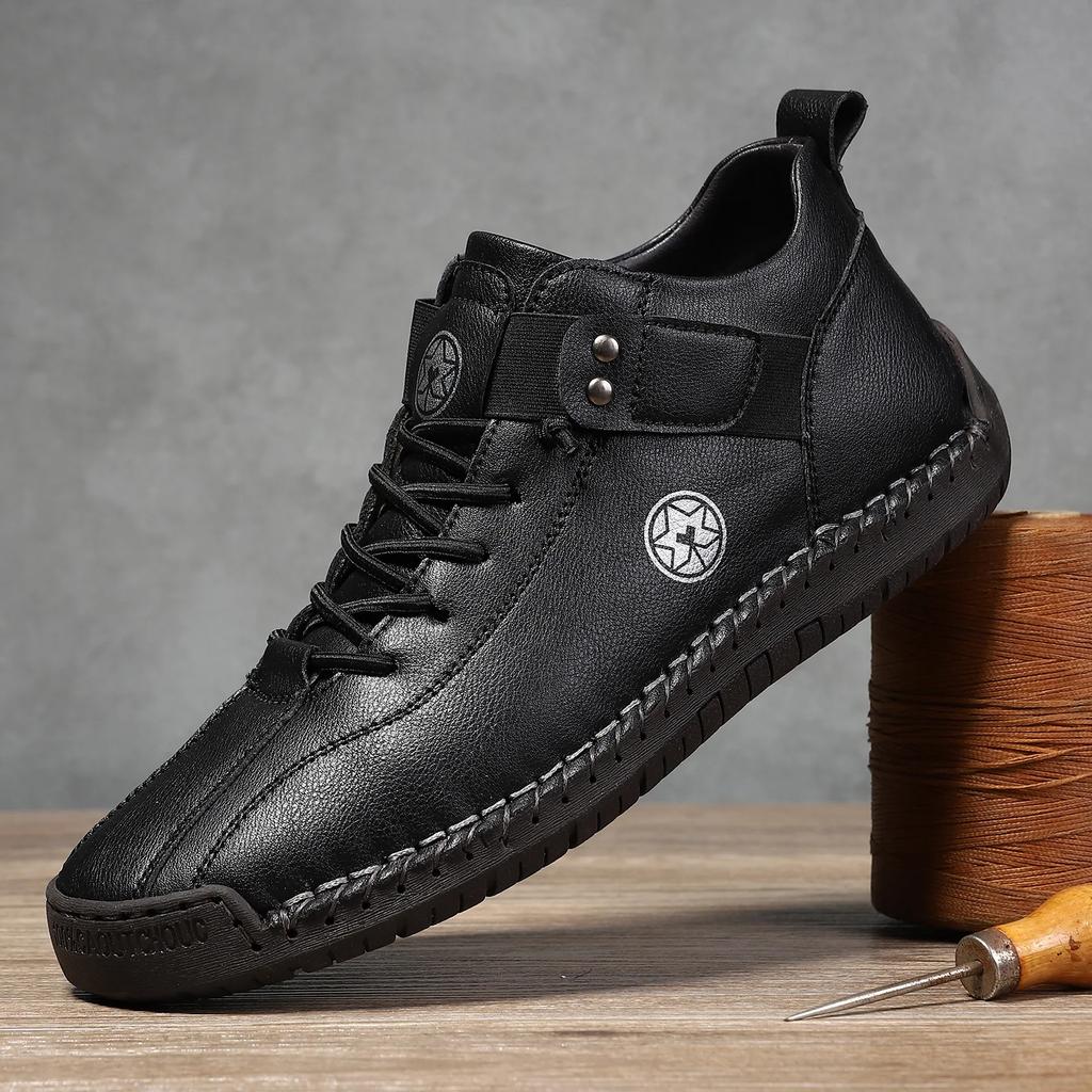 Fashion New 2025 Design Men's Leather Sneakers Man Breathable Leather Shoes Handmade Leather Casual Men Shoes Men Ankle Boots Outdoor