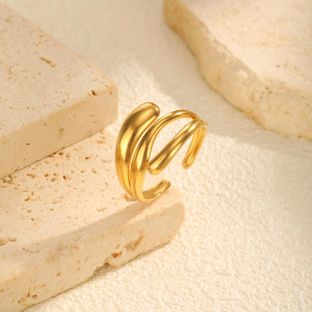 Stainless Steel Hollow Adjustable Open Ring Fine Three-layer Gold Plated Rings For Women Summer Finger Jewelry Accessories New