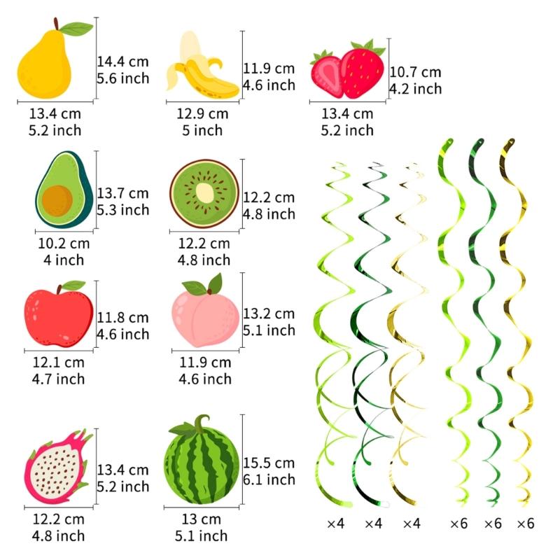 Set di 30 Spirali Frutta da Appendere per Feste Spirali a Tema Frutta Decorazioni Frutta Vivaci per Celebrazioni di Bambini