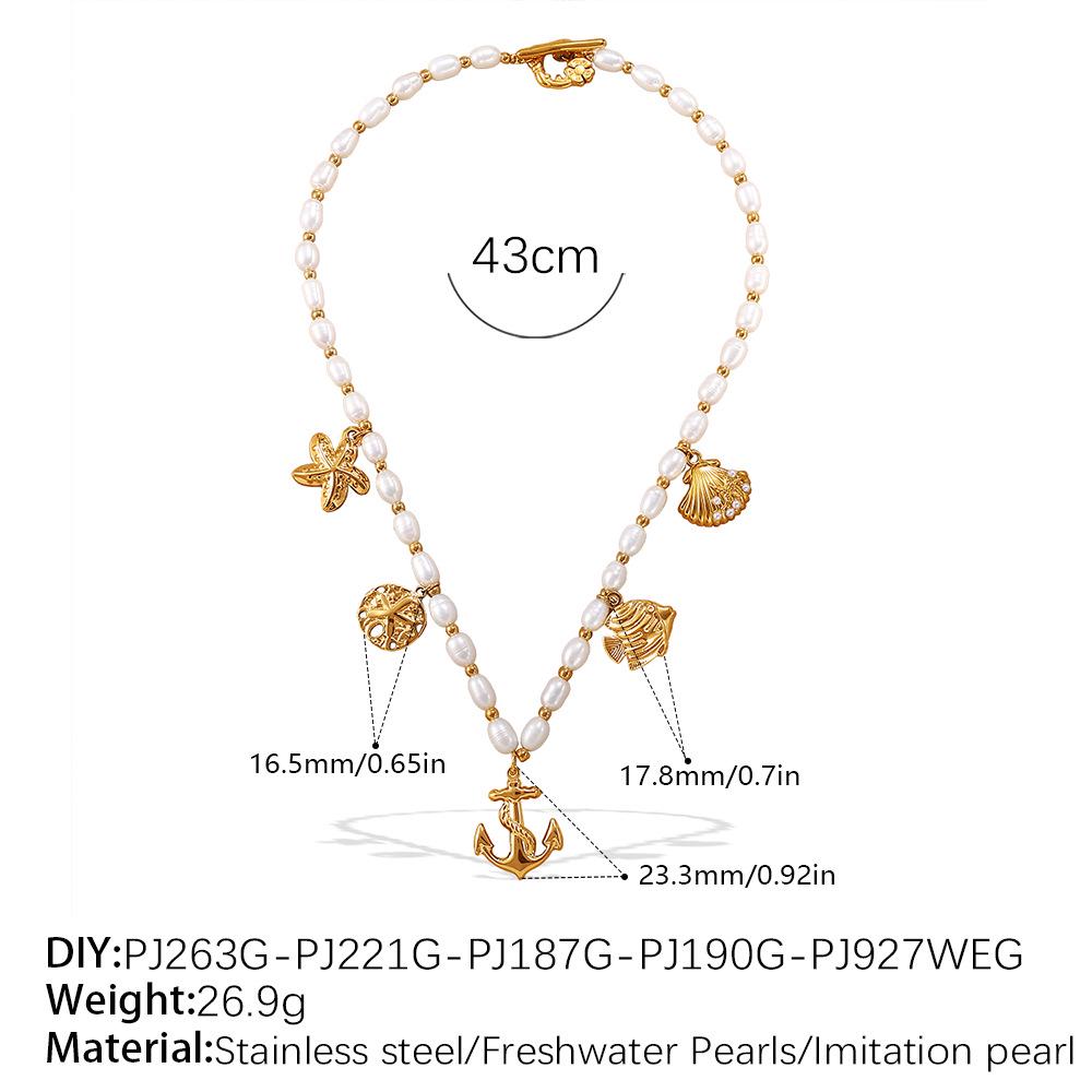 Elegant Pearl and Stainless Steel Beach-Style Necklace & Bracelet Set for Women