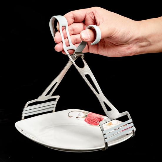 Anti-Scald Lifter Plate Clamp Stainless Steel Dish Tongs Dish Clip Pan Gripper Bowl Clamp Non-Slip Grip for Home Restaurant Bar