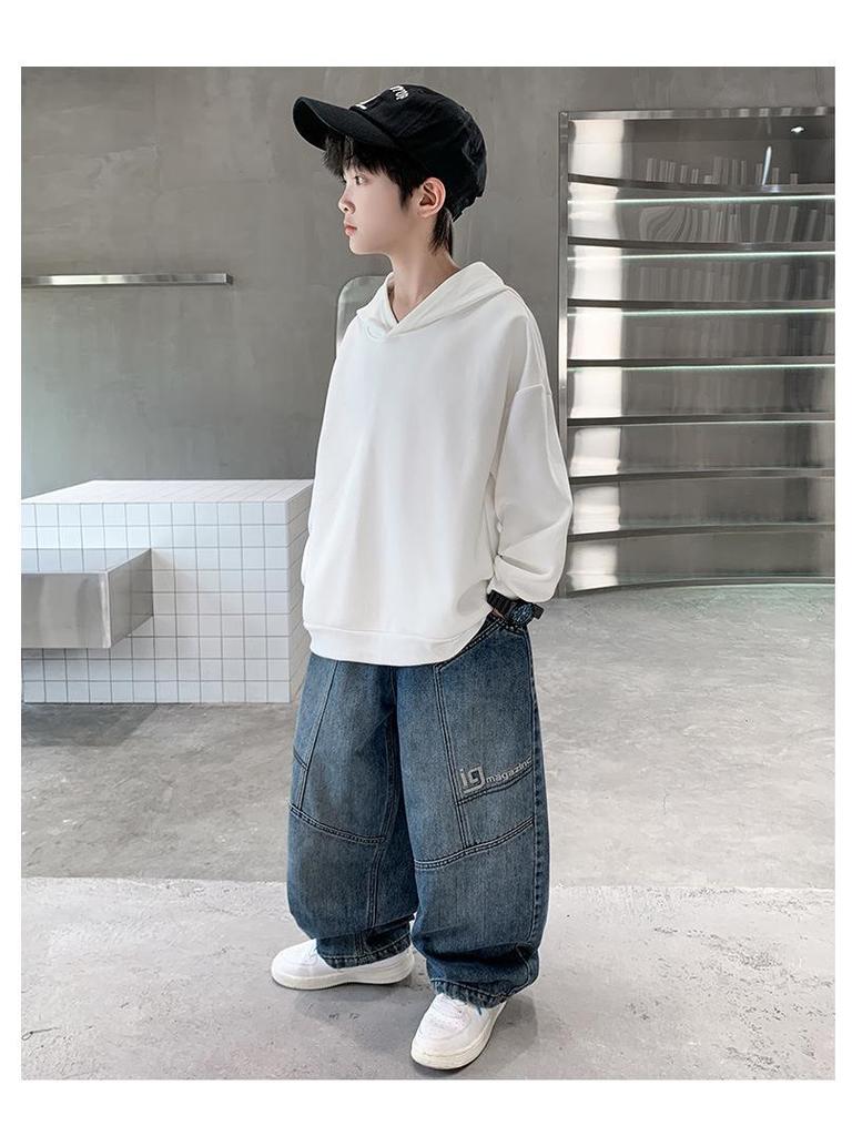 2025 New Boys' Loose Wide-Leg Denim Pants - Stylish and Comfortable for Teens