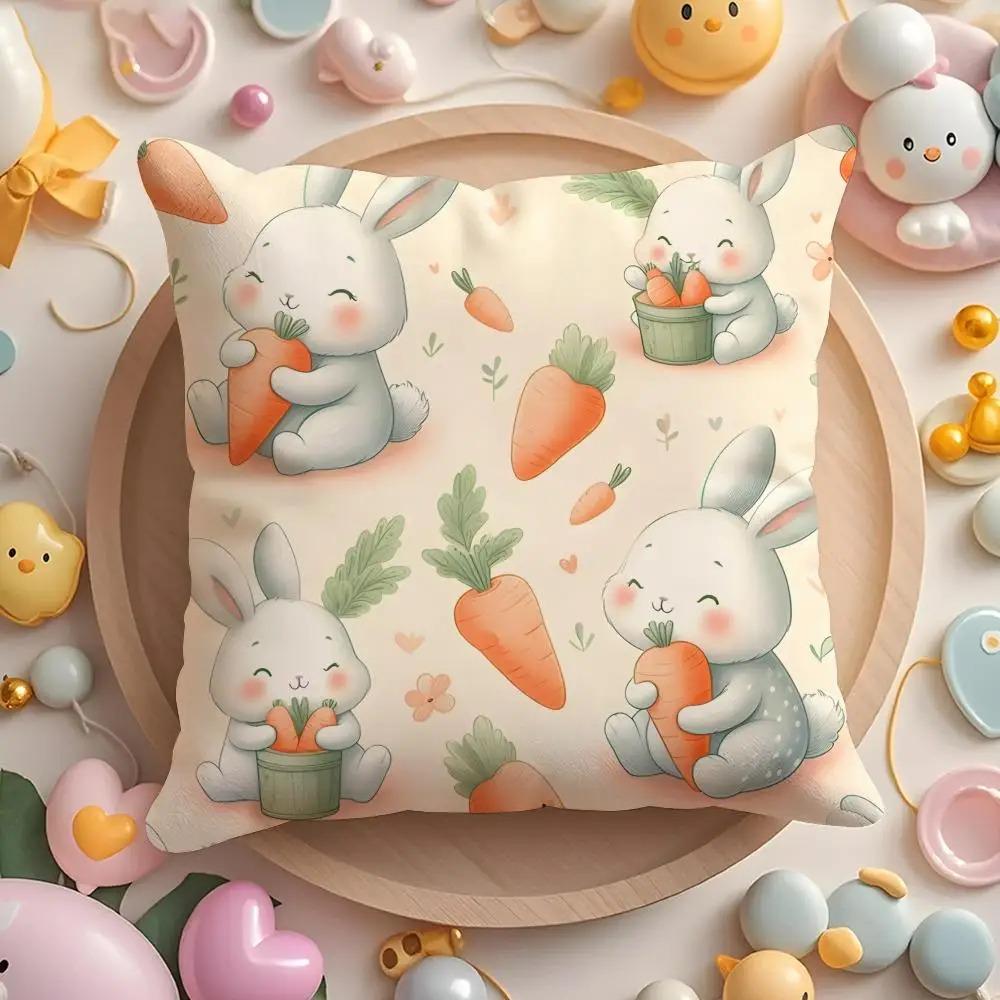 Happy Easter Bunny Pillowcase Peach Skin Colorful Egg Cushion Cover Spring Home Decor For Sofa Kids Room Throw Pillow Case 1 Pc