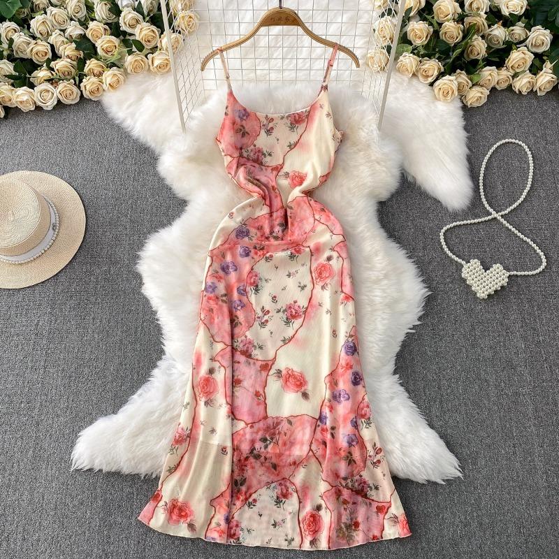 

Элегантное платье-халтер в стиле ретро с принтом роз для женщин. Летнее платье, подчеркивающее талию и утягивающее фигуру. XL розовый