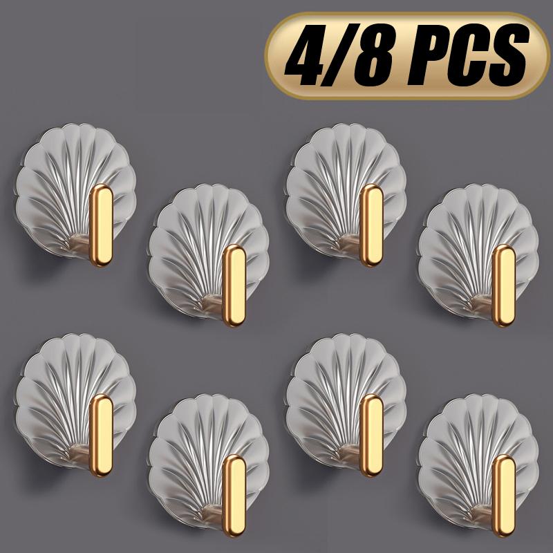 8/4PCS Punch-Free Strong Wall Hooks Luxury Strong Sticky Coat Hanger Rack Clothes Bag Key Kitchen Door Organizer Easy Install