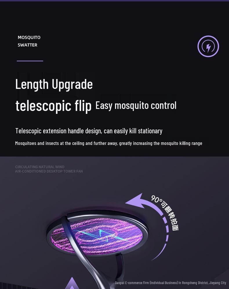 2026 Retractable Purple Light Mosquito Killer: Rotatable Wall-Mount, 2-in-1 Charging Type