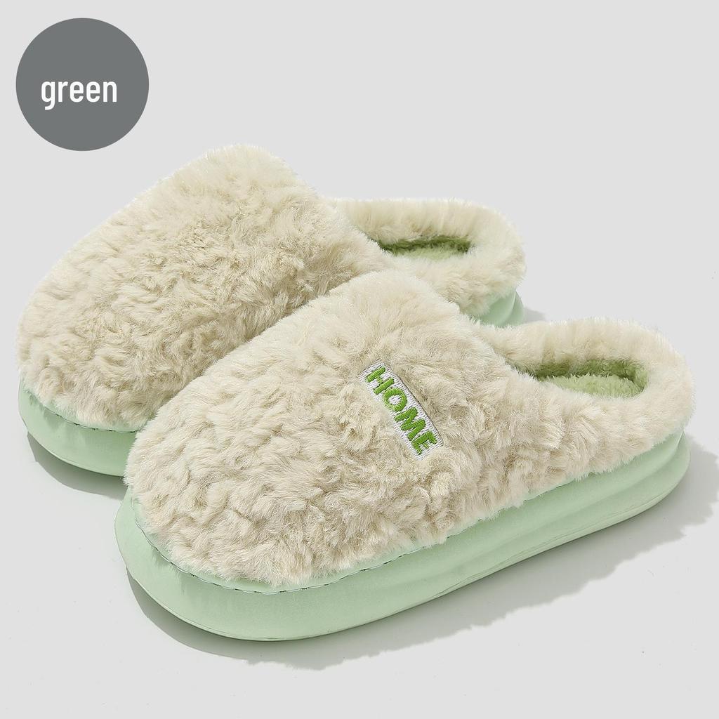 Winter Non-slip Plush Cotton Slippers for Men and Women, Thick Sole