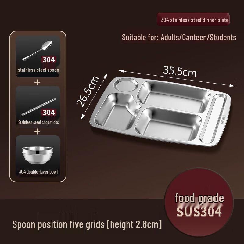 304 Stainless Steel Divided Canteen Tray