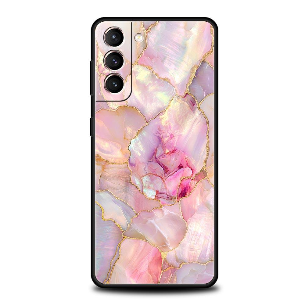 Fashion Gold Pink Marble Phone Case For Samsung Galaxy S26 Ultra S25 Plus S24 FE S23 S22 5G S21 S20 Cover Black Soft