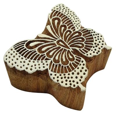 Handgeschnitzte Schmetterling Muster Textil Holz Stempel Druckblöcke Holz