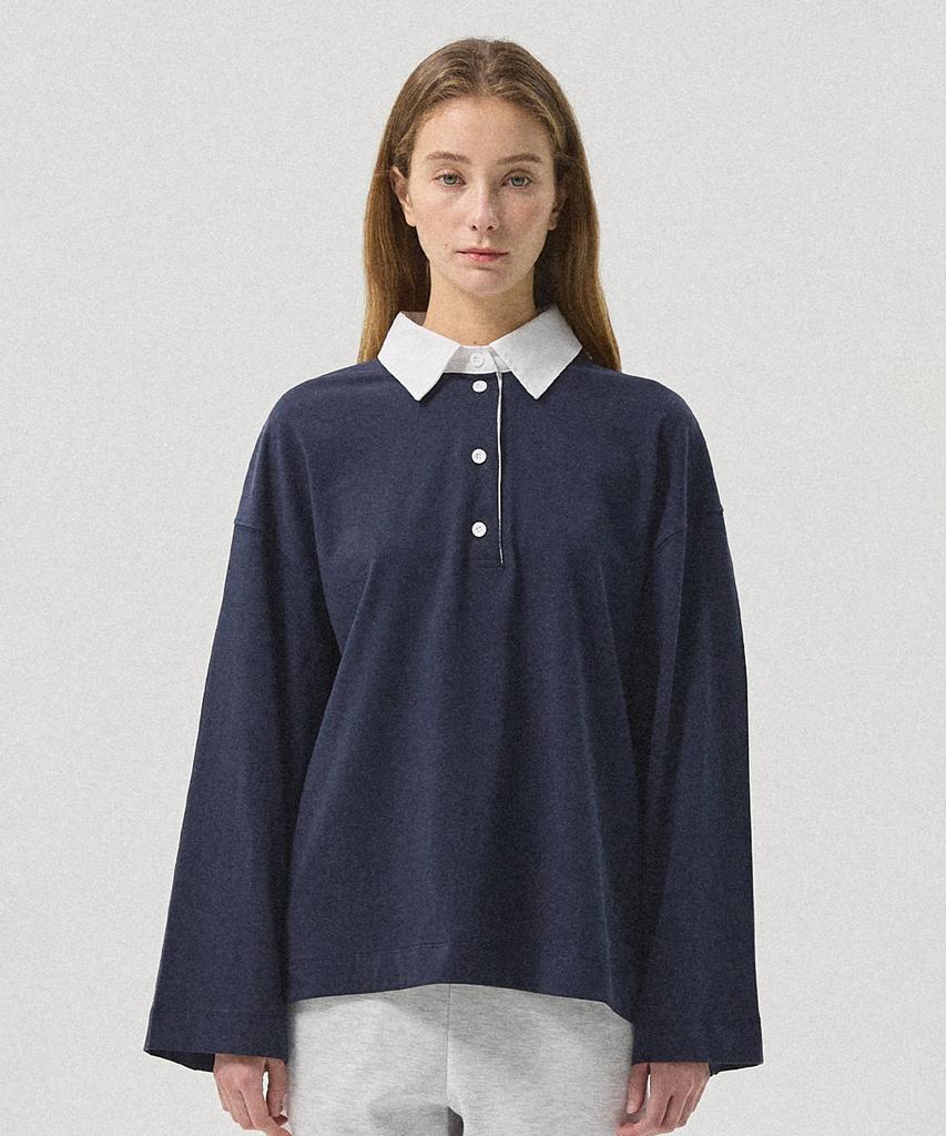 Aheule Airo Soft Cotton Oversized Rugby T-Shirt_Navy
