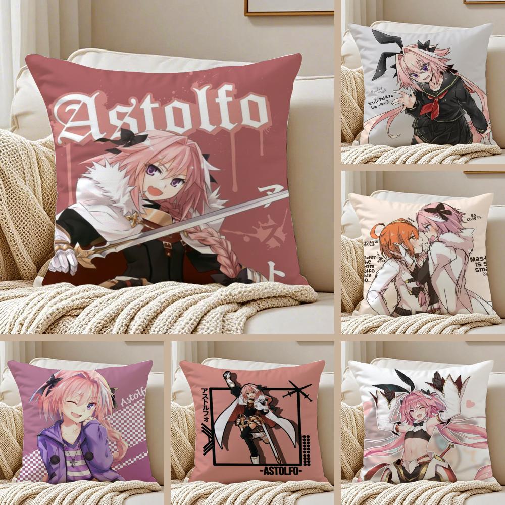 Fate AApocrypha Astolfo Cushion Cover Silky Short Plush DoubleSided Printed Pillow Case for Sofa All Seasons Home Decor Gift