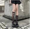 Korean Lolita Girls White Black High Long Socks Japanese Style Velvet Bow Knee Sweet Kawaii Cute Mesh Fishnet Stockings