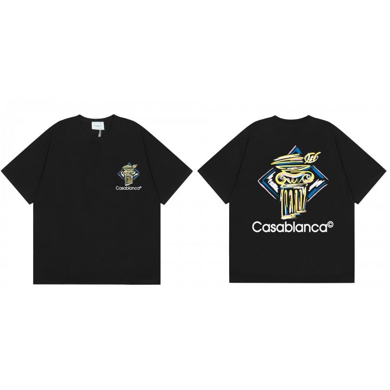 Men Women Streetwear Short Sleeve T-Shirt With Geometric Letter Print Loose Fit Cotton Tee Casual