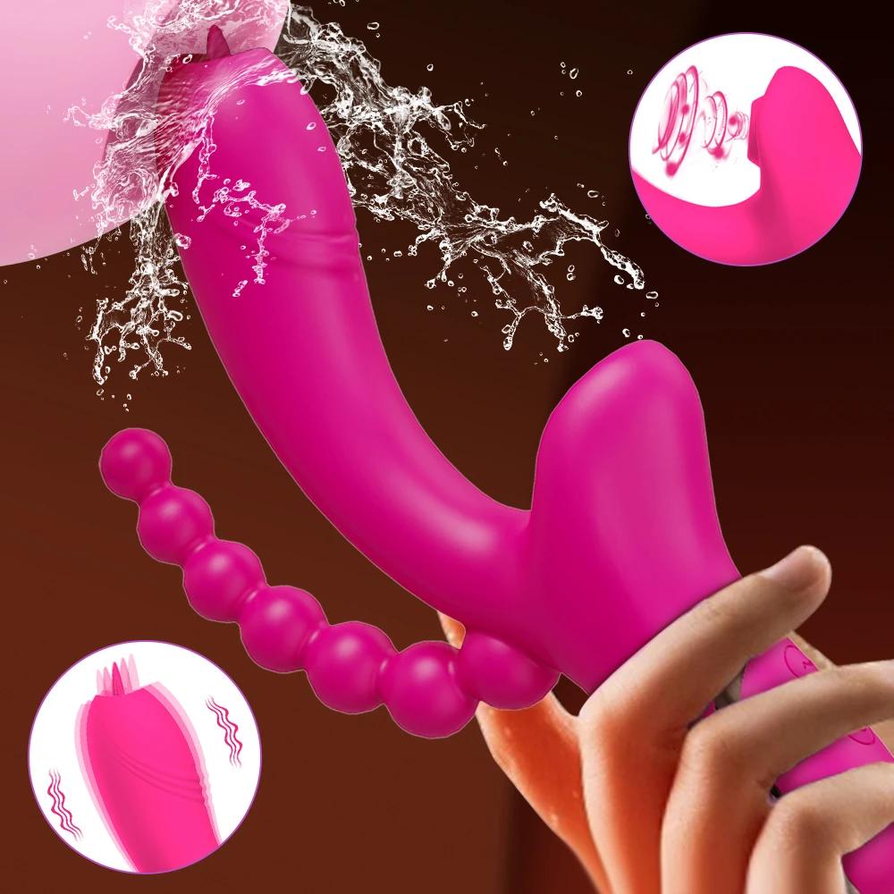 3 In 1 Clit Sucker Dildo Vibrator for Women Clitoris G Spot Tongue Licking Vacuum Stimulator Adult Goods for Female Sex Toys
