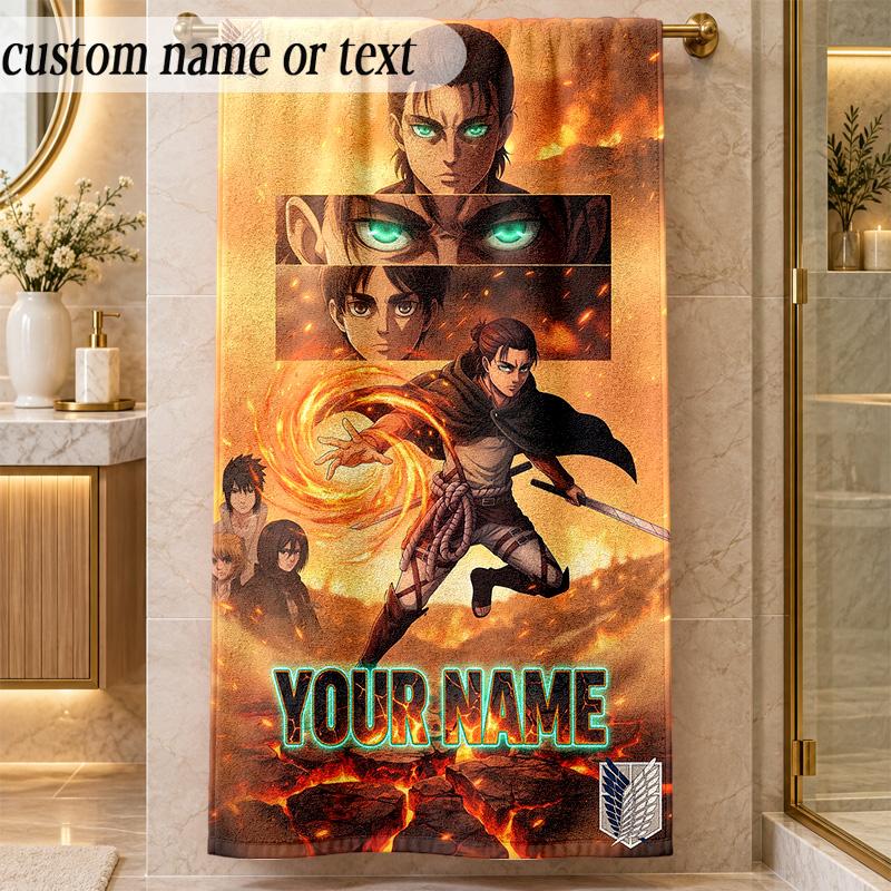 Beach TowelAttack on Titan Custom Name Text Personalized Soft Towel for Beach Pool Indoor Home Decor Gift
