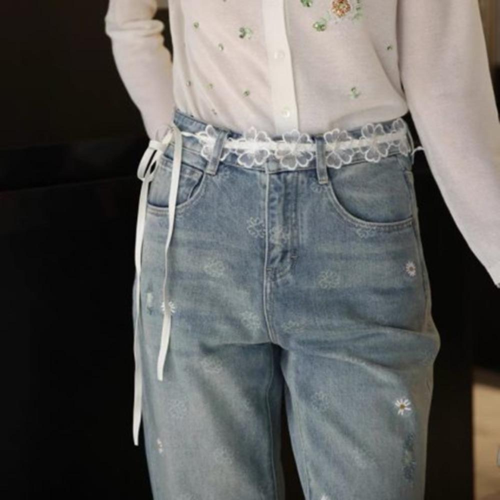 Y2K Lace Waistband Long Dress Jeans Belt Ins Flower Waist Belt  Streetwear
