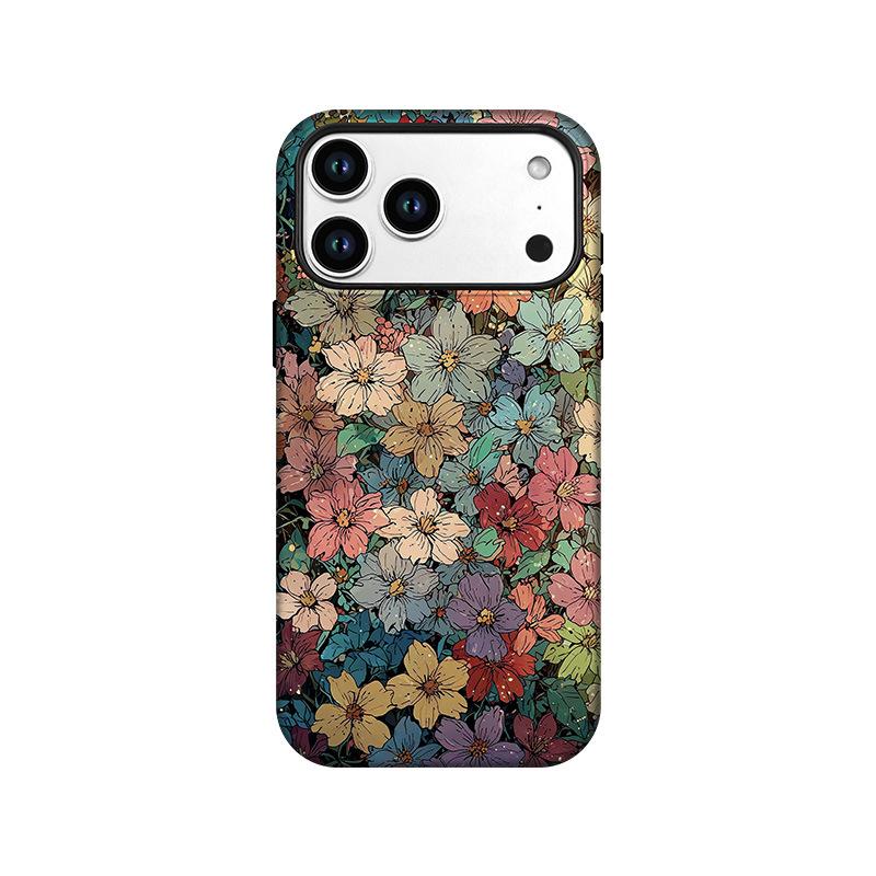 Hand Drawn Retro Flower Suitable for Apple 16promax Film 2-in-1 Phone Case, Anti Drop IPhone 17 Film Case