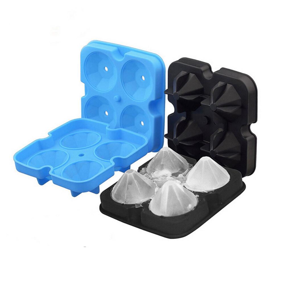 4 Cavity Diamond Shape 3D Ice Cube Mold Black Silicone Chocolate Candy Cake Baking Mold Kitchen Tool Reusable Non Stick Easy
