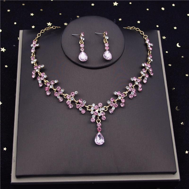 Quality Crystal Bridal Jewelry Sets for Women Fashion Circle Earrings Necklace Set Bride Crown Tiaras Prom dubai jewelry sets