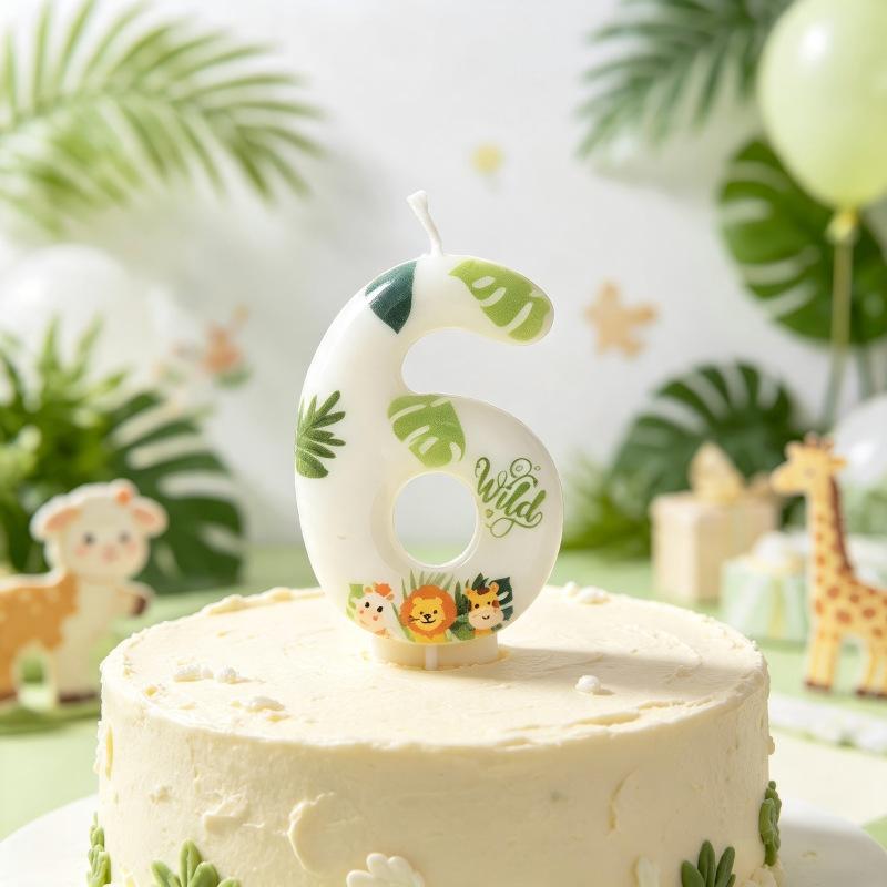 Jungle Animal Print Number Birthday Candle 0-9 Vivid Pattern Food-Safe Cake Decor for Kids Birthday Baby Shower Party Supplies