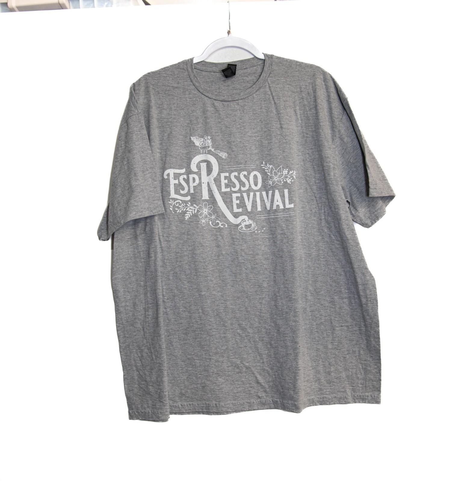 Espresso Revival 2XL Gray Graphic Crewneck T-Shirt Unisex Cotton Blend Casual M