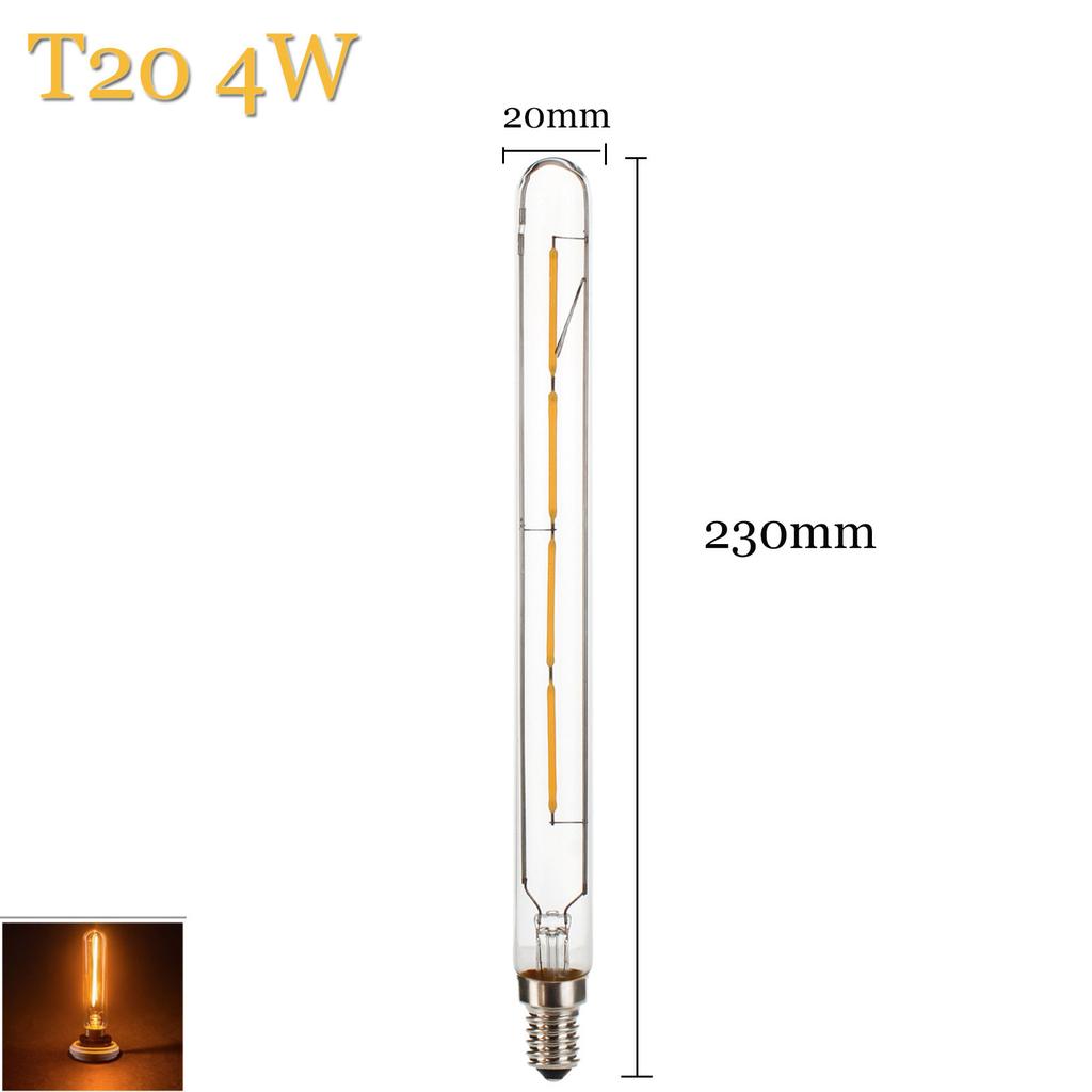 T20 E14 Bulb Led Tube Bulbs Vintage Filament COB Bulb 220V 240V 3W 4W 6W Tubular Antique Lamp T20 2700K Warm White Glass Shell