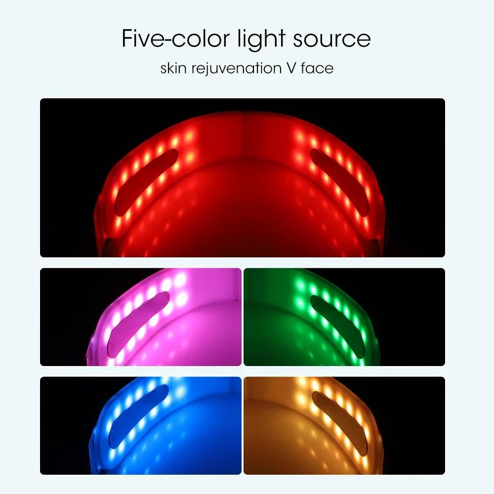 Elektrisk V-Ansiktslyftare Ansiktsmassagebälte Dubbelhaksborttagare LED 5 Lägen Uppstramande Skönhetsenhet med Fjärrkontroll