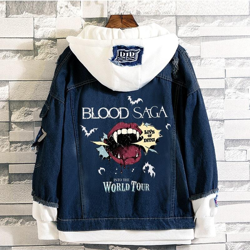 ENHYPEN BLOOD SAGA Tour Printed Denim Jacket ENGENE Fan Hooded Loose Support Jacket