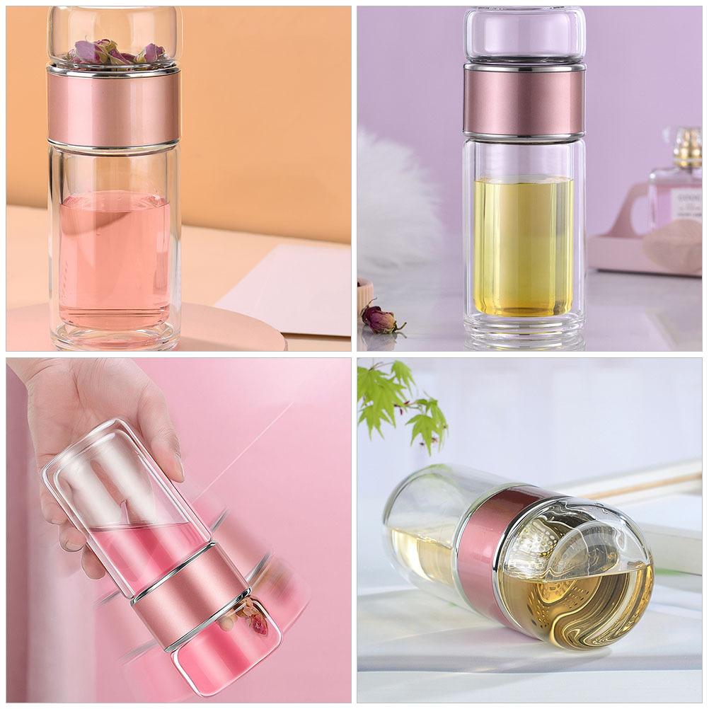 250Ml Tea Water Separation Glass Infuser Bottle Insulated Non Leaking for Home Travel Portable Tea Maker with Stainless Steel