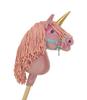 Hobby Horse Unicorn On a Stick, Small, Dusty Pink with Pink Mane and Gold Horn