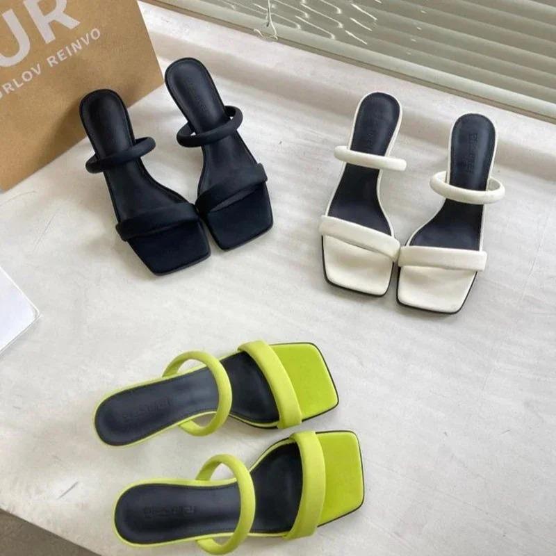 Fashion Women High Heel Sandals 2025 Summer Open Toe Casual Slippers New Square Head Thick Heel Shoes for Women Fashion Shoes Zapatos