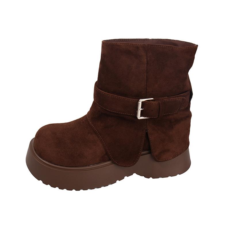 Cowhide version~ autumn and winter new short boots women's thick-soled high-heeled sweet and cool hot girls small trousers Martin boots medium boots