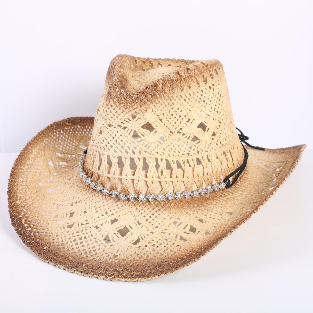 Beliebter europäischer und amerikanischer klassischer hohler westlicher Cowboyhut Herren- und Damen-Mode Urlaubs-atmungsaktiver Sonnenschutz-Strohhut