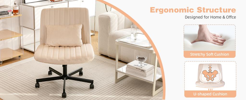 Modern Home Office – Height-Adjustable Swivel Chair without Armrests with Quiet Casters & Cushion – Elegant Fabric Chair for Study & Living Room