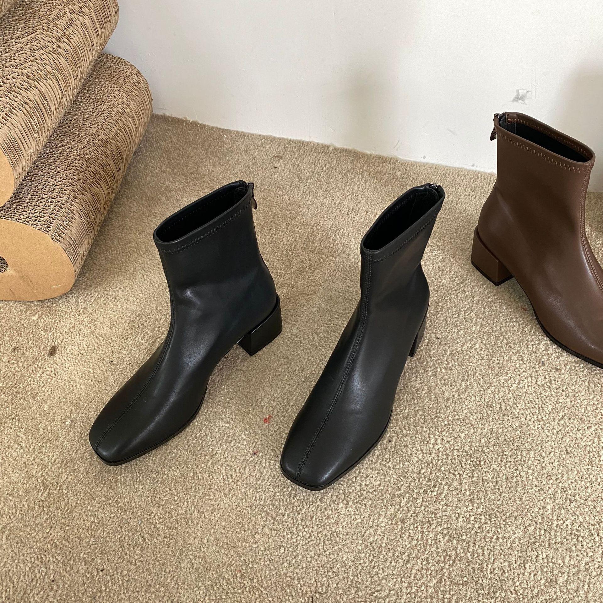 

Женские ковбойские сапоги Botine Femme, винтажные сапоги до середины икры с острым носком, сапоги до колена на квадратном каблуке без шнуровки Botas 35 чёрный