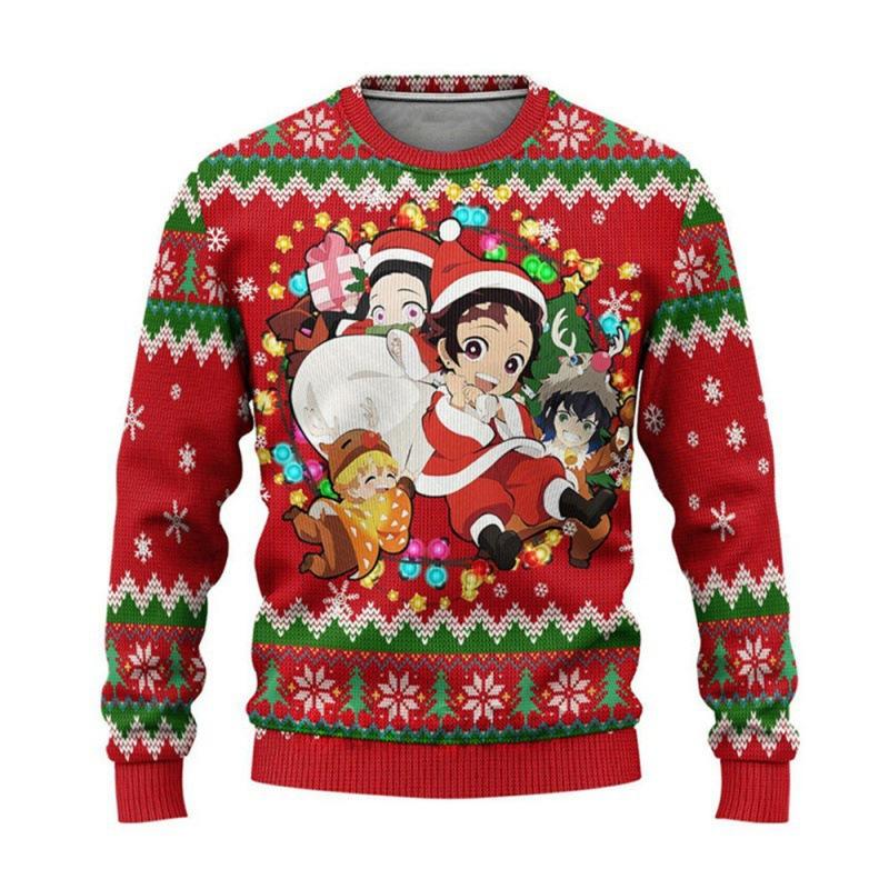 Demon Slayer 3D Print Casual Base Layer Shirt Christmas Loose Crew Neck Sweatshirt 0054